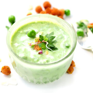 pea soup with fresh sprouts