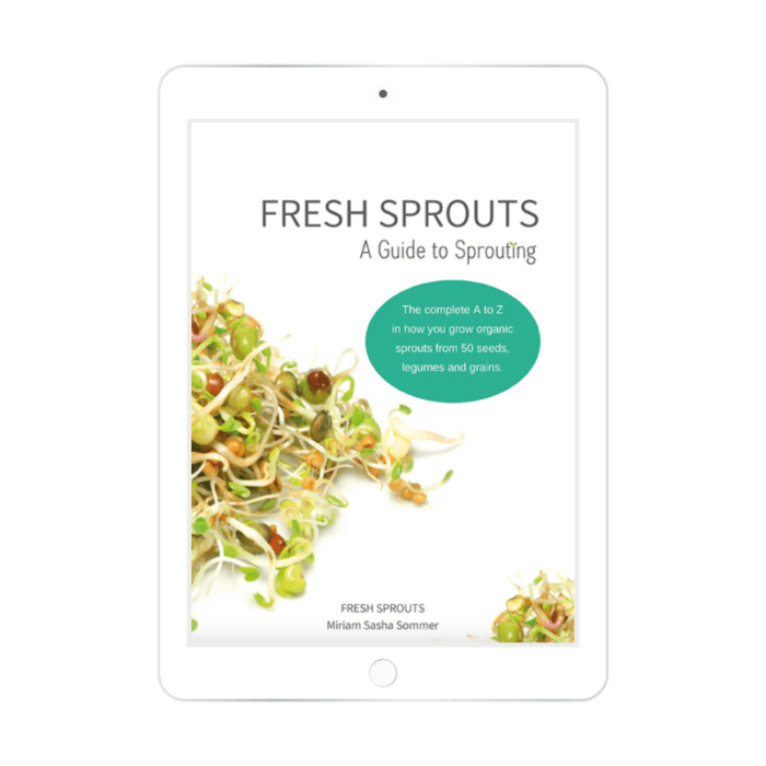 FRESH SPROUTS book is a 100 page AZ guide to homegrown sprouts