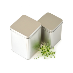 Seed storage metal tin for 200-250 gram of loose organic sprouting seeds