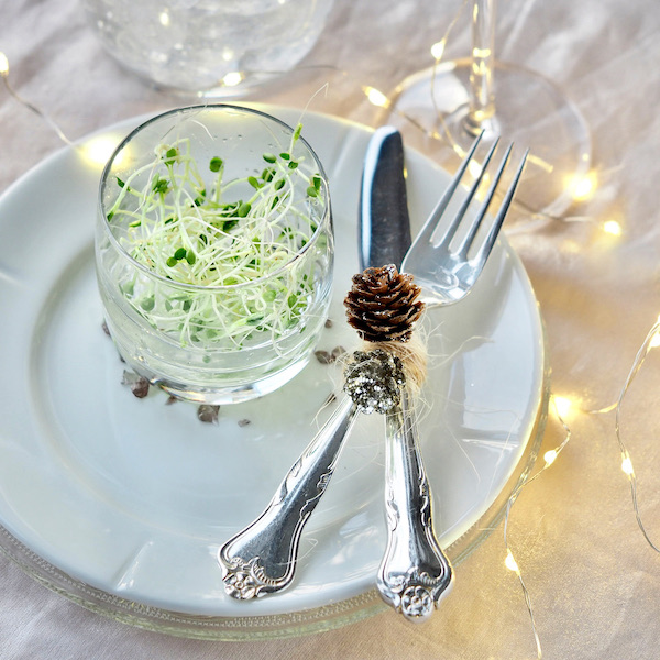 tasteful table setting with sprouts