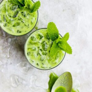 Juice with Alfalfa sprouts and fresh mint Leaves